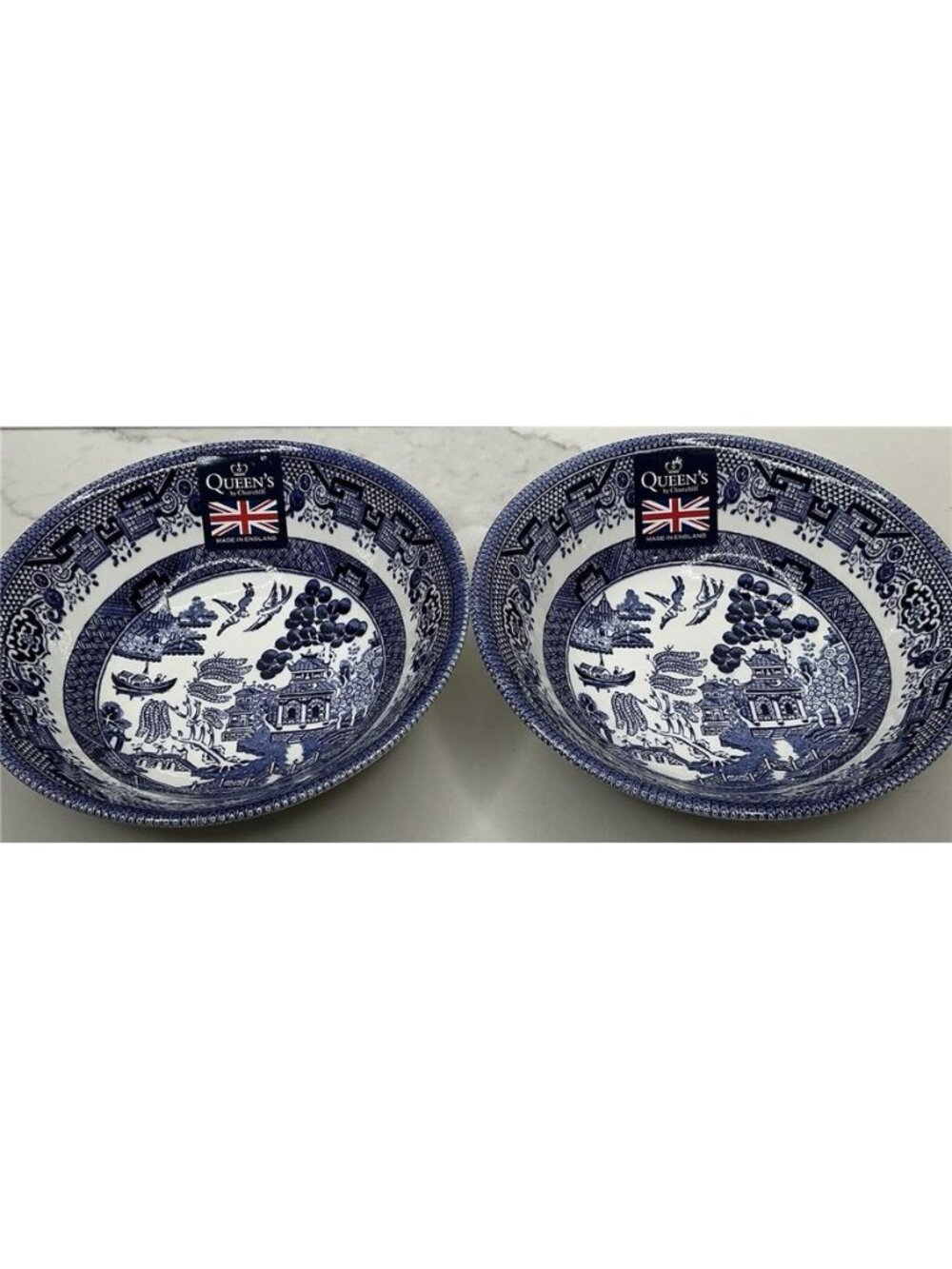 Queen's Churchill 2 BOWLS CEREAL ASIAN BLUE WILLOW small England NEW 6" New